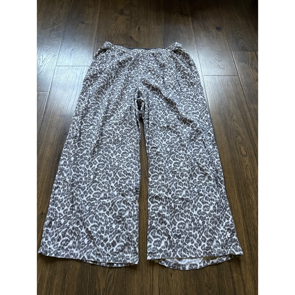 Aerie Grey Leopard Print Wide Leg Pajama Pants XL Sleepwear Loungewear Pockets
